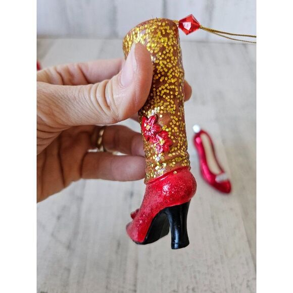Red boot stiletto shoe ornament high heel Xmas tree - Picture 7 of 11